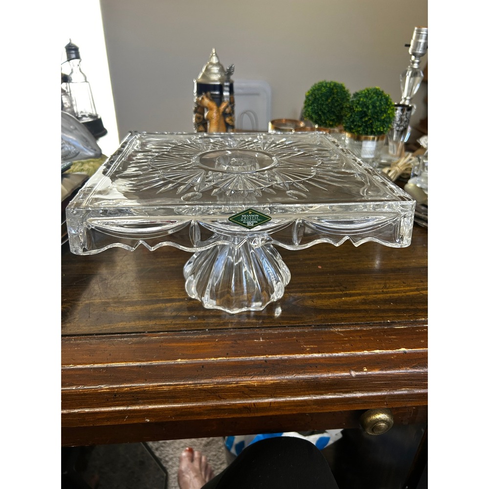 Shannon Crystal of Ireland Square Pedestal Cake Stand  Lead Crystal
